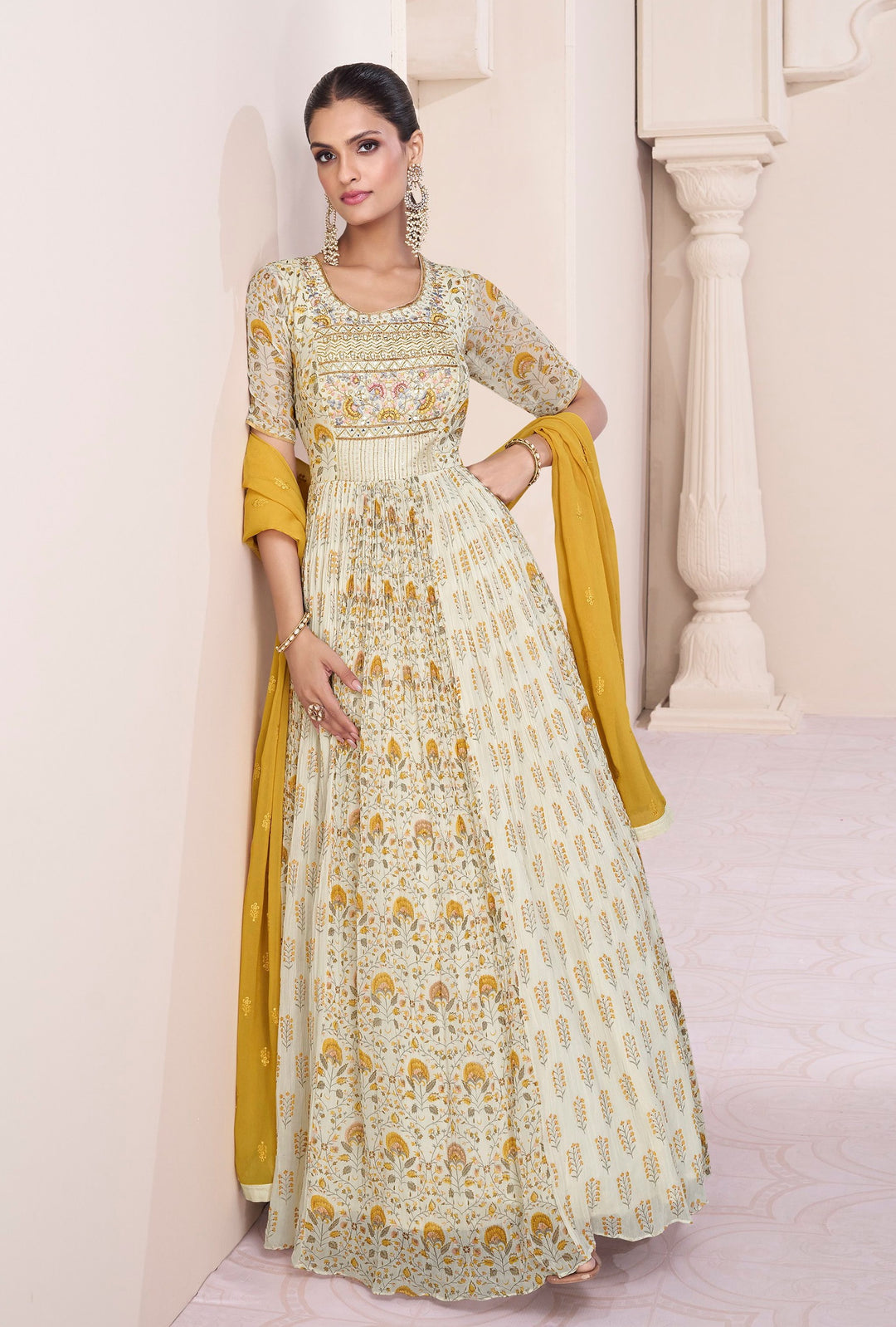 Elegant Georgette Designer Suit | Heavy Embroidery Work with Santoon Bottom