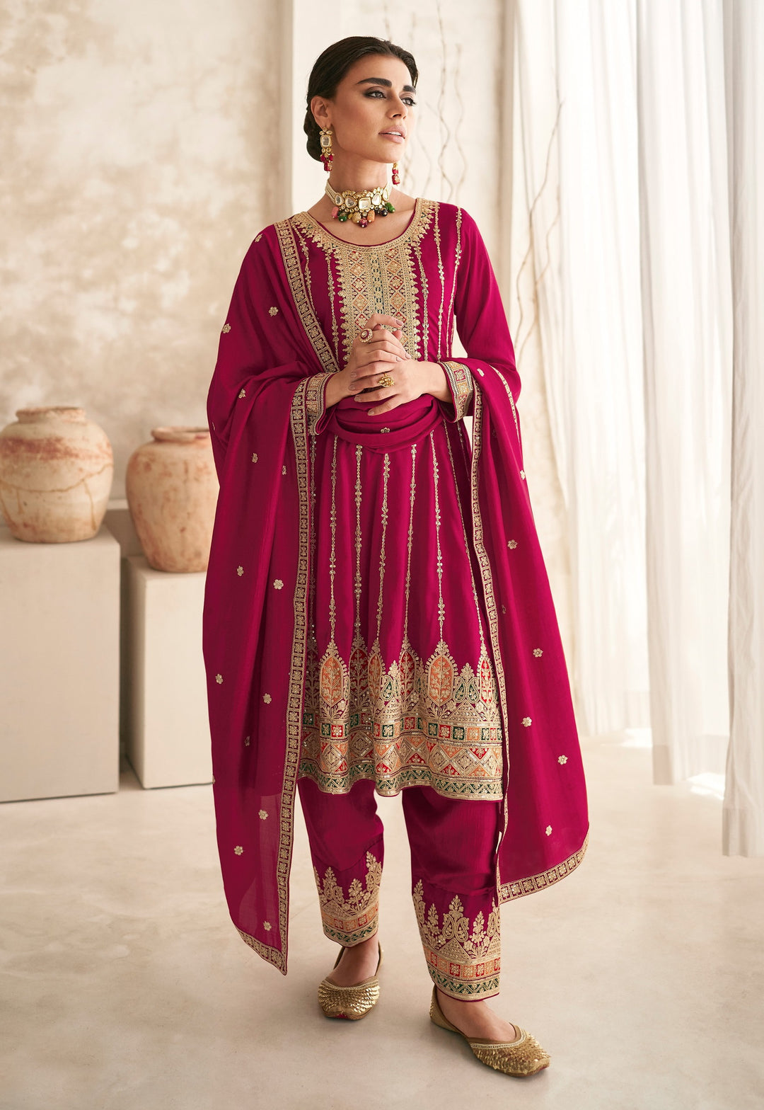 Heavy Designer Embroidery Work Silk Salwar Suit | Attractive Silk Dupatta Included