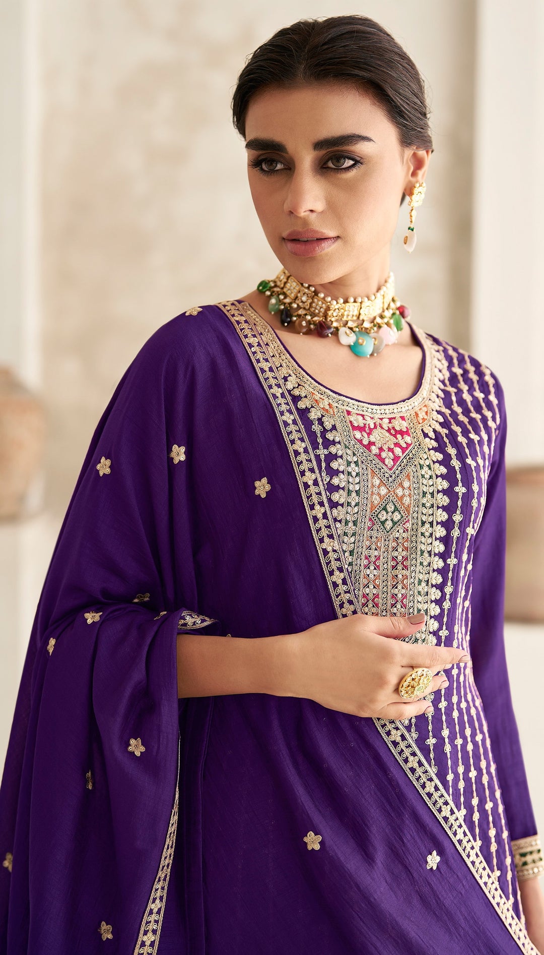 Heavy Designer Embroidery Work Silk Salwar Suit | Attractive Silk Dupatta Included