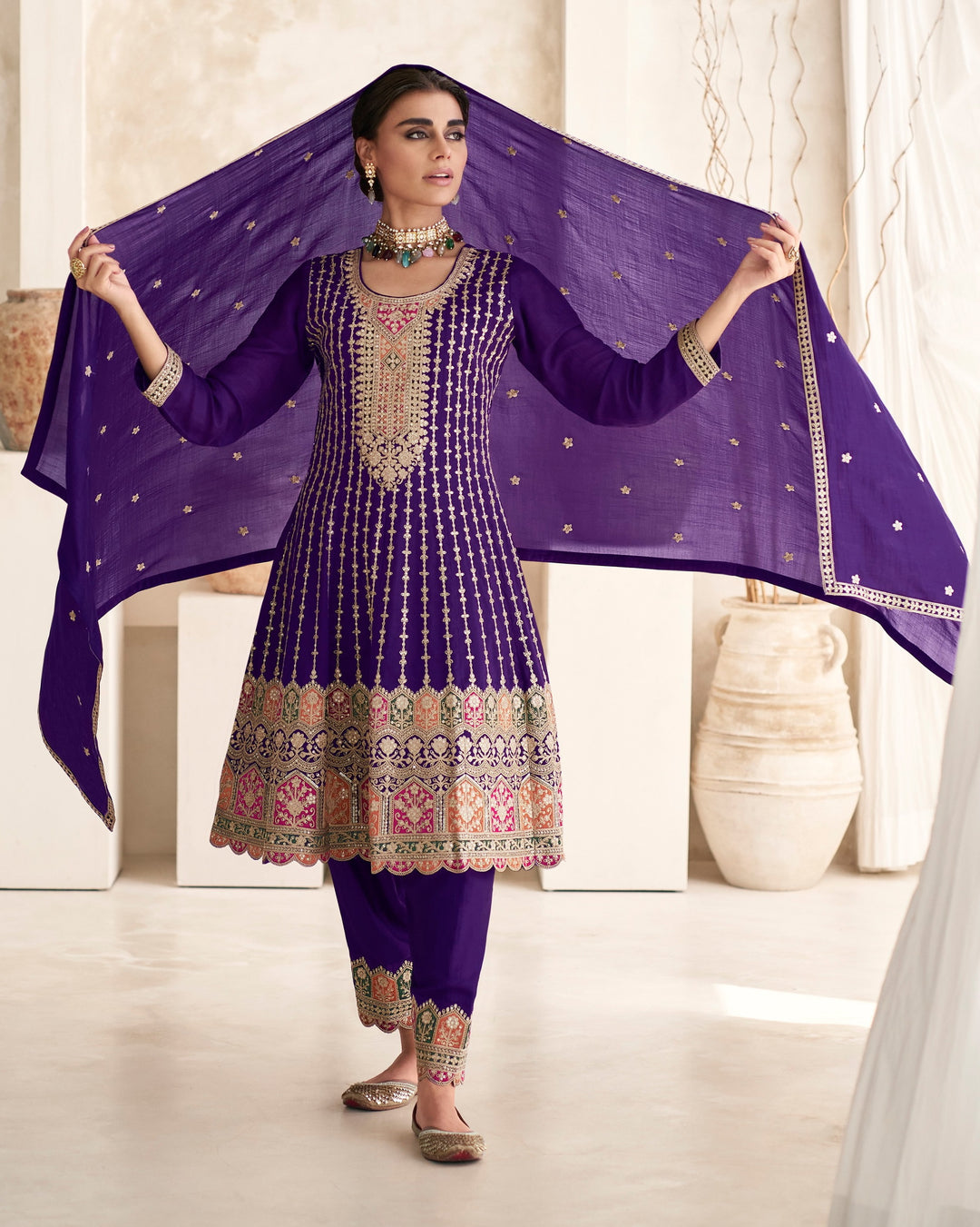 Heavy Designer Embroidery Work Silk Salwar Suit | Attractive Silk Dupatta Included