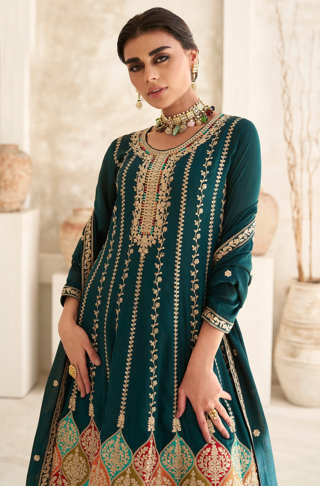 Heavy Designer Embroidery Work Silk Salwar Suit | Attractive Silk Dupatta Included