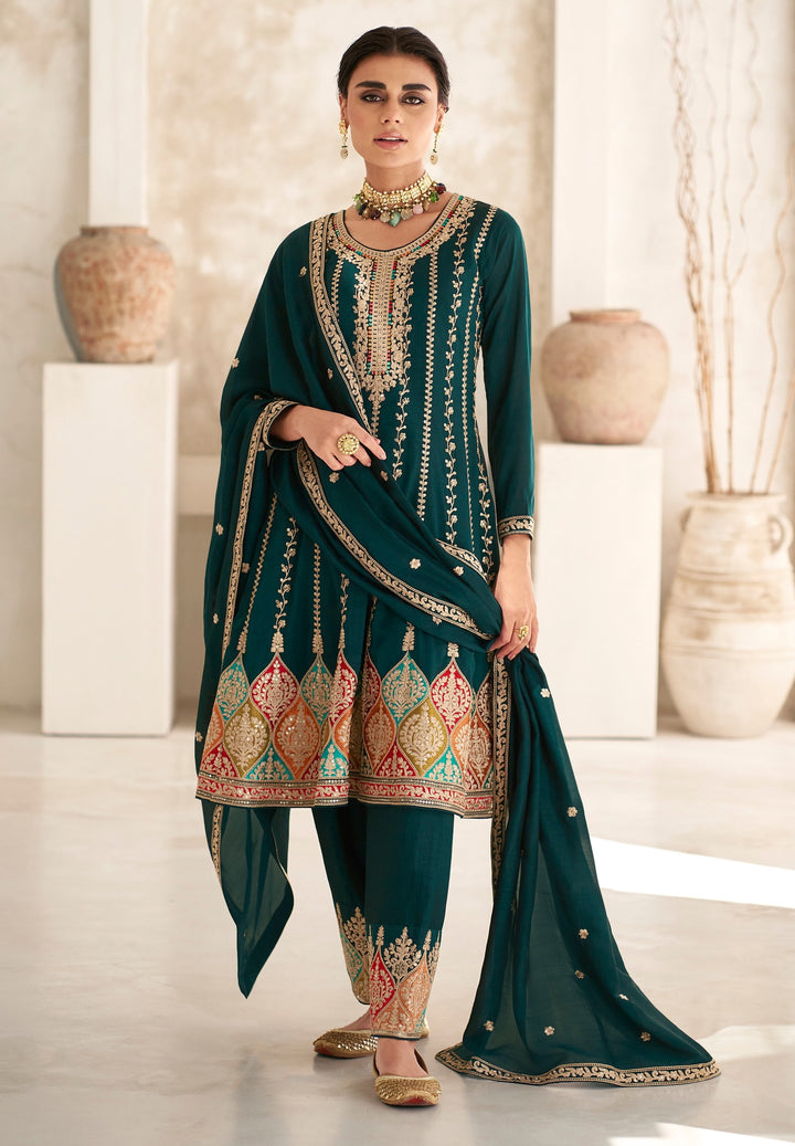 Heavy Designer Embroidery Work Silk Salwar Suit | Attractive Silk Dupatta Included