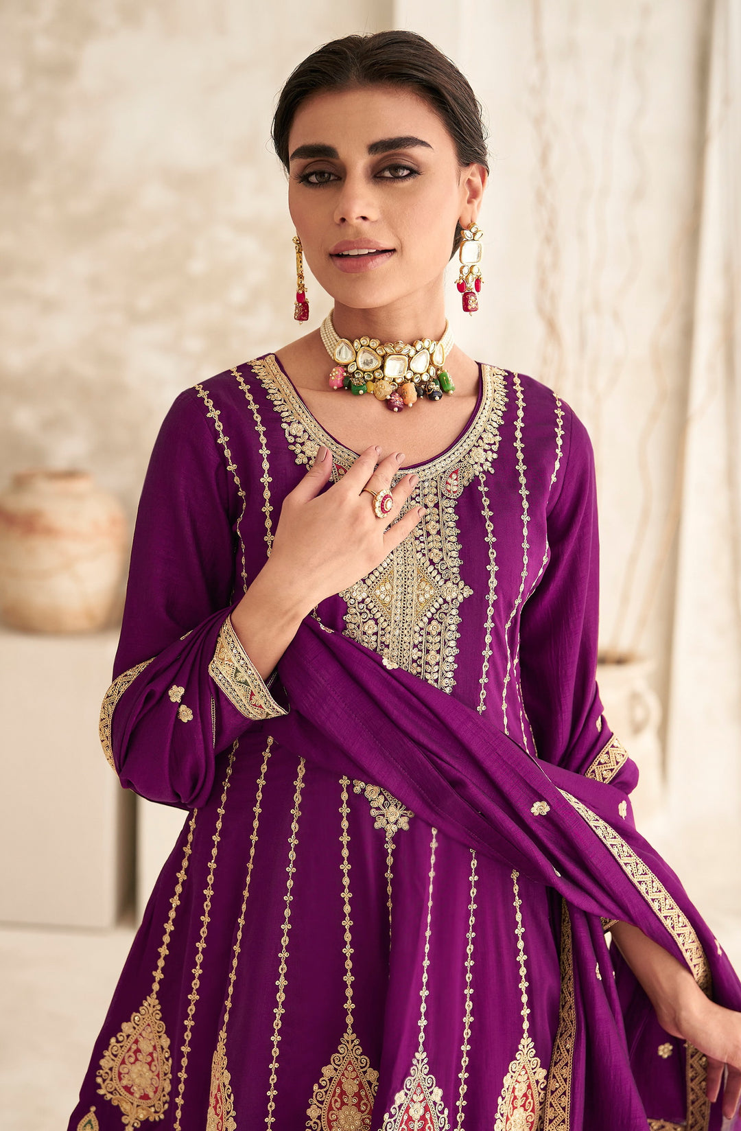 Heavy Designer Embroidery Work Silk Salwar Suit | Attractive Silk Dupatta Included