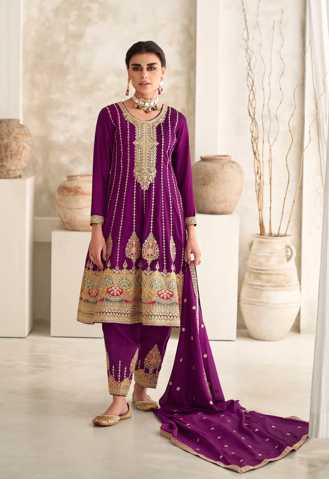 Heavy Designer Embroidery Work Silk Salwar Suit | Attractive Silk Dupatta Included