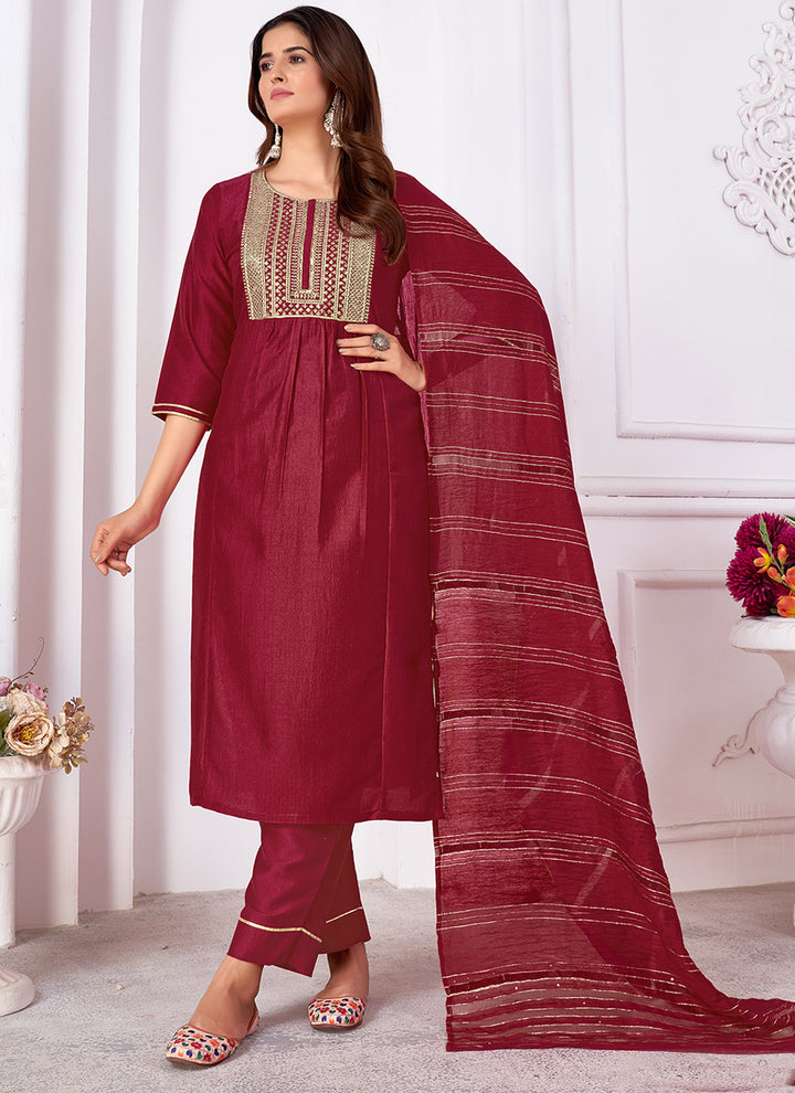 Elegant Readymade Suit | Vertical Silk Top & Bottom with Banarasi Dupatta