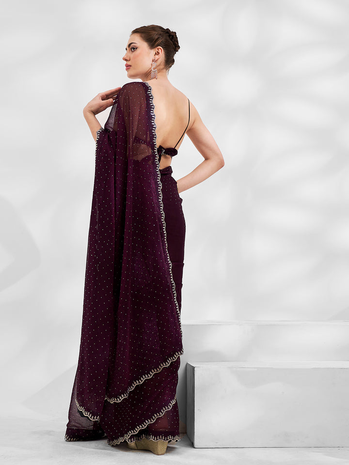 Elegant Shimmer-Chiffon Saree with Heavy Swarovski Work | Art-Silk Blouse for Weddings