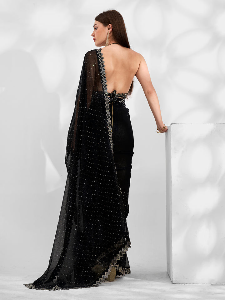 Shimmer Chiffon Saree with Heavy Swarovski Work | Art-Silk Blouse for Weddings