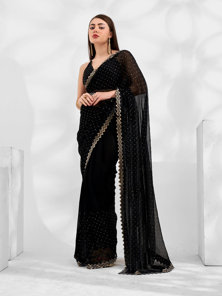 Shimmer Chiffon Saree with Heavy Swarovski Work | Art-Silk Blouse for Weddings