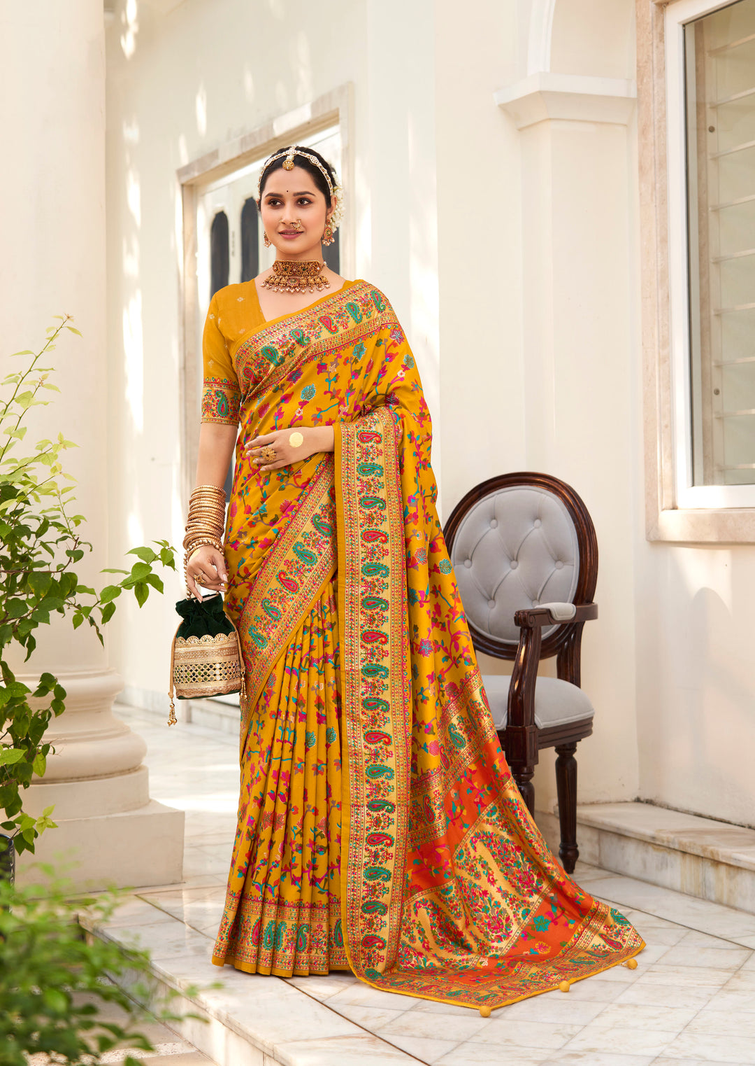 Designer Velvet-Tussar-Silk Saree | Floral-Printed | Wedding & Festive