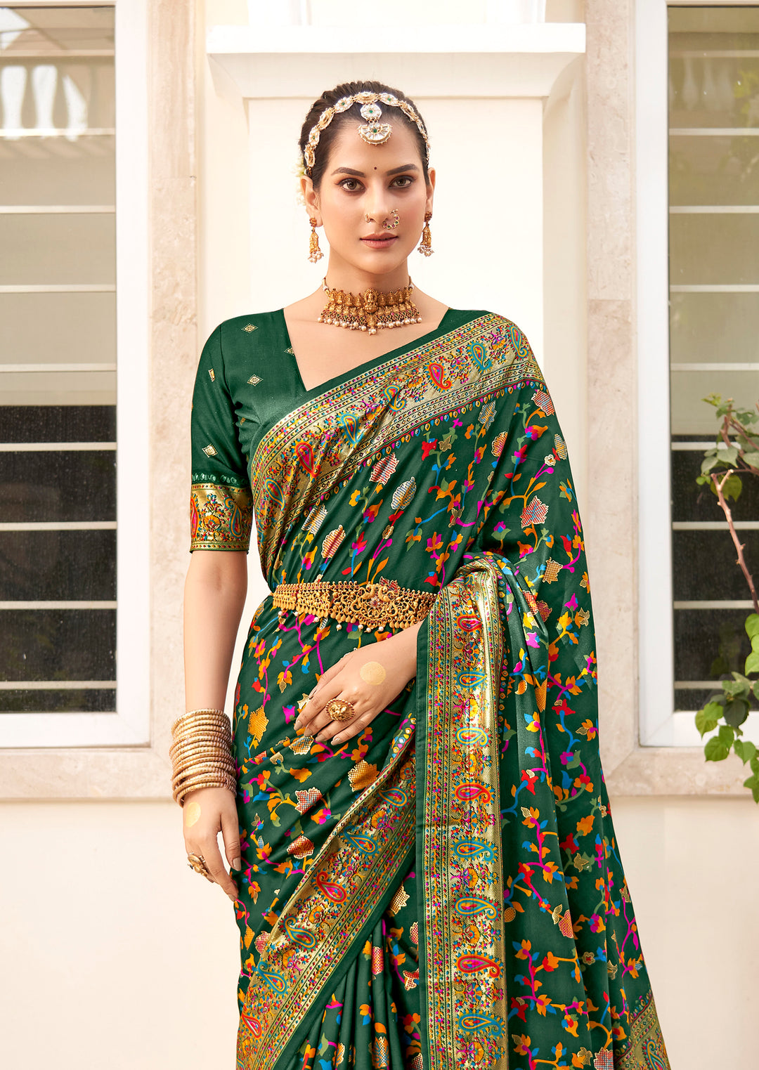 Designer Velvet-Tussar-Silk Saree | Floral-Printed | Wedding & Festive