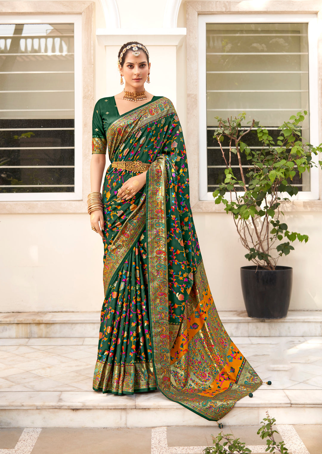 Designer Velvet-Tussar-Silk Saree | Floral-Printed | Wedding & Festive