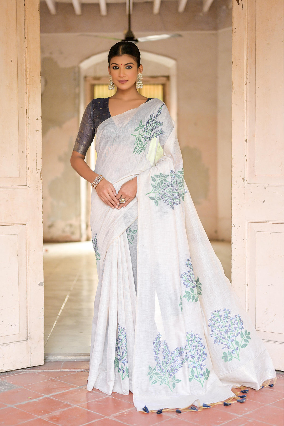 Muga Cotton Party Wear Saree | Designer Printed with Khadi Cotton Wevon Blouse