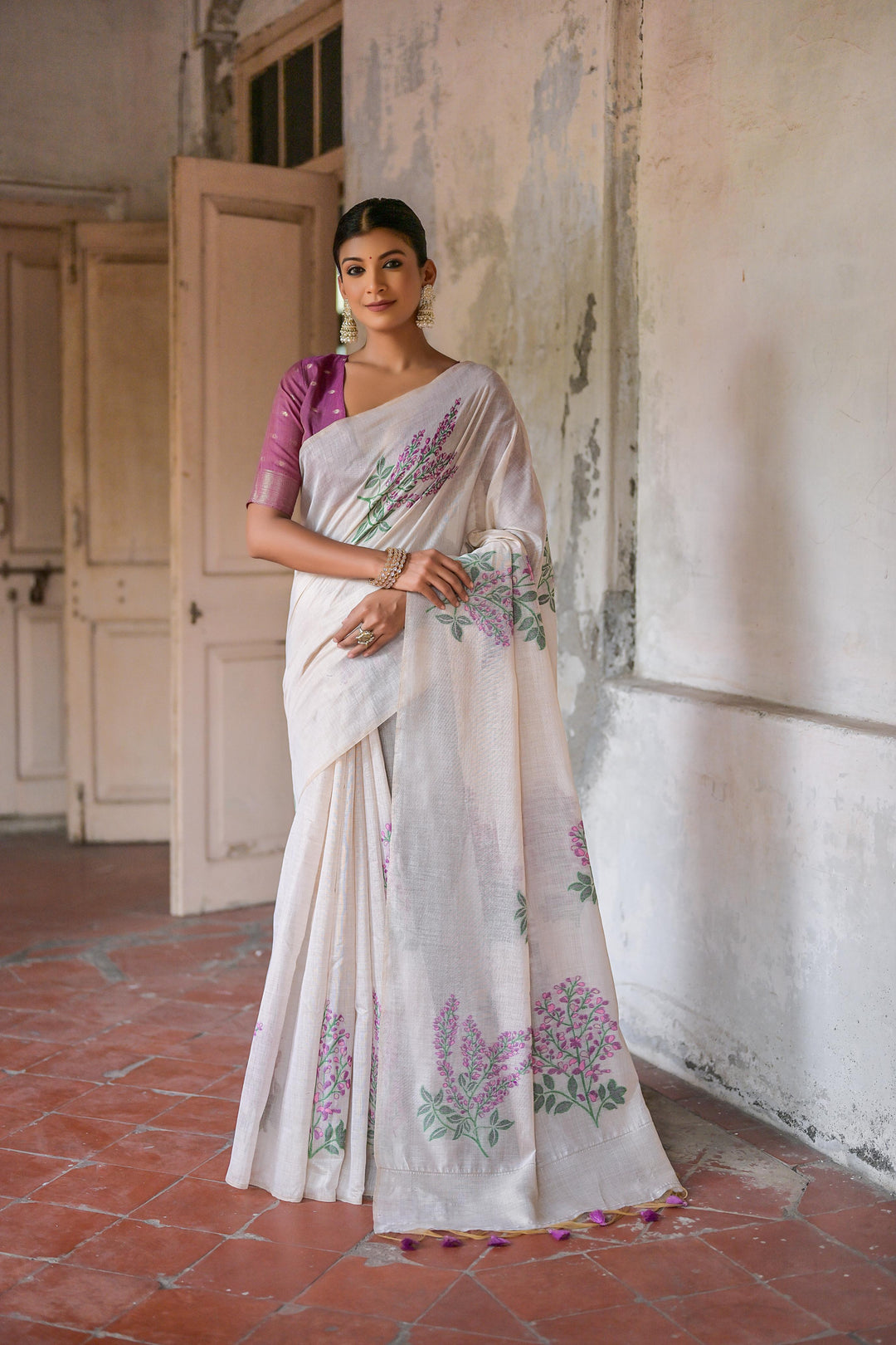 Muga Cotton Party Wear Saree | Designer Printed with Khadi Cotton Wevon Blouse