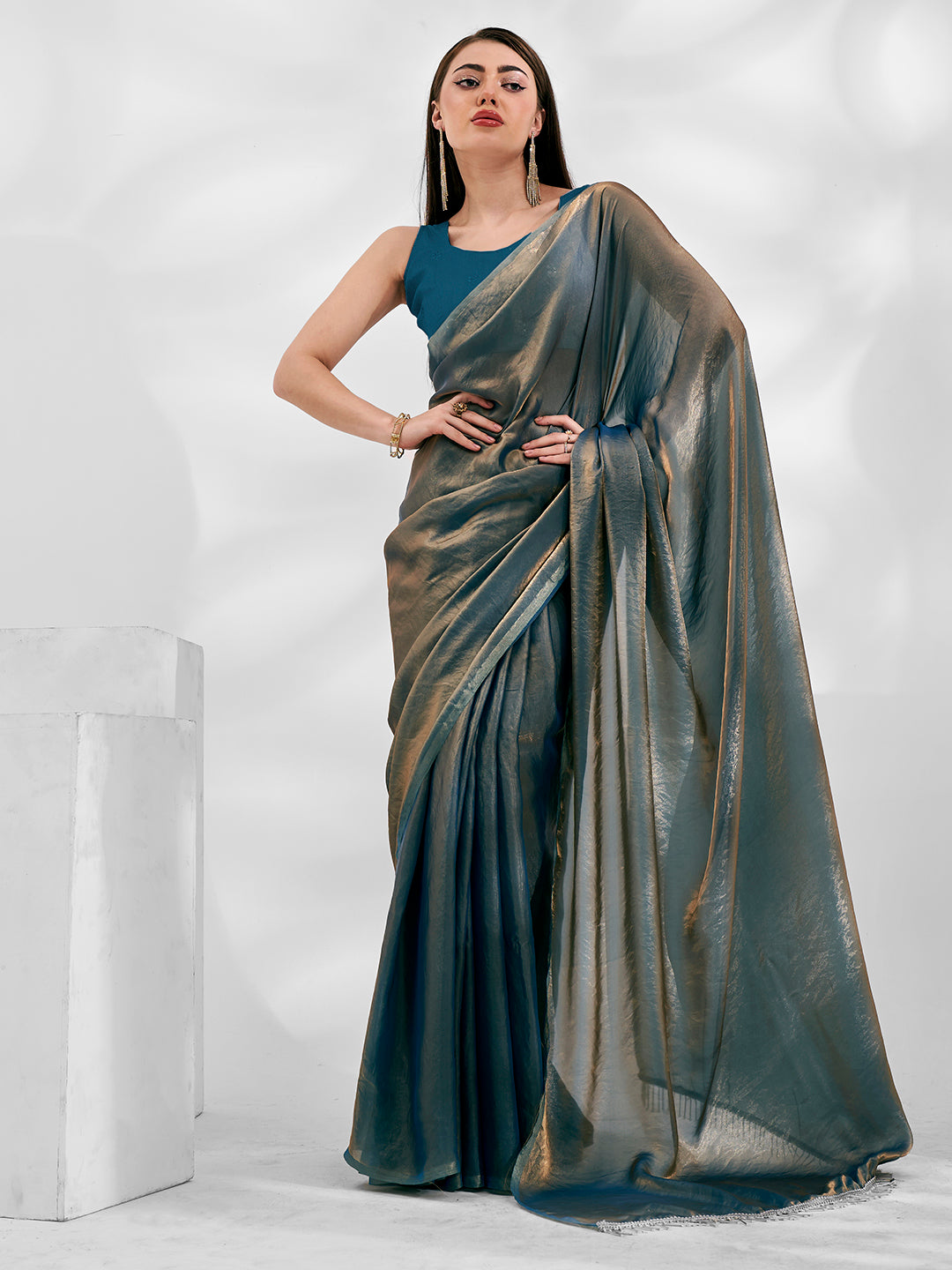 Designer Smoke Jimmy-Choo Saree | Art-Silk Blouse for Weddings & Events