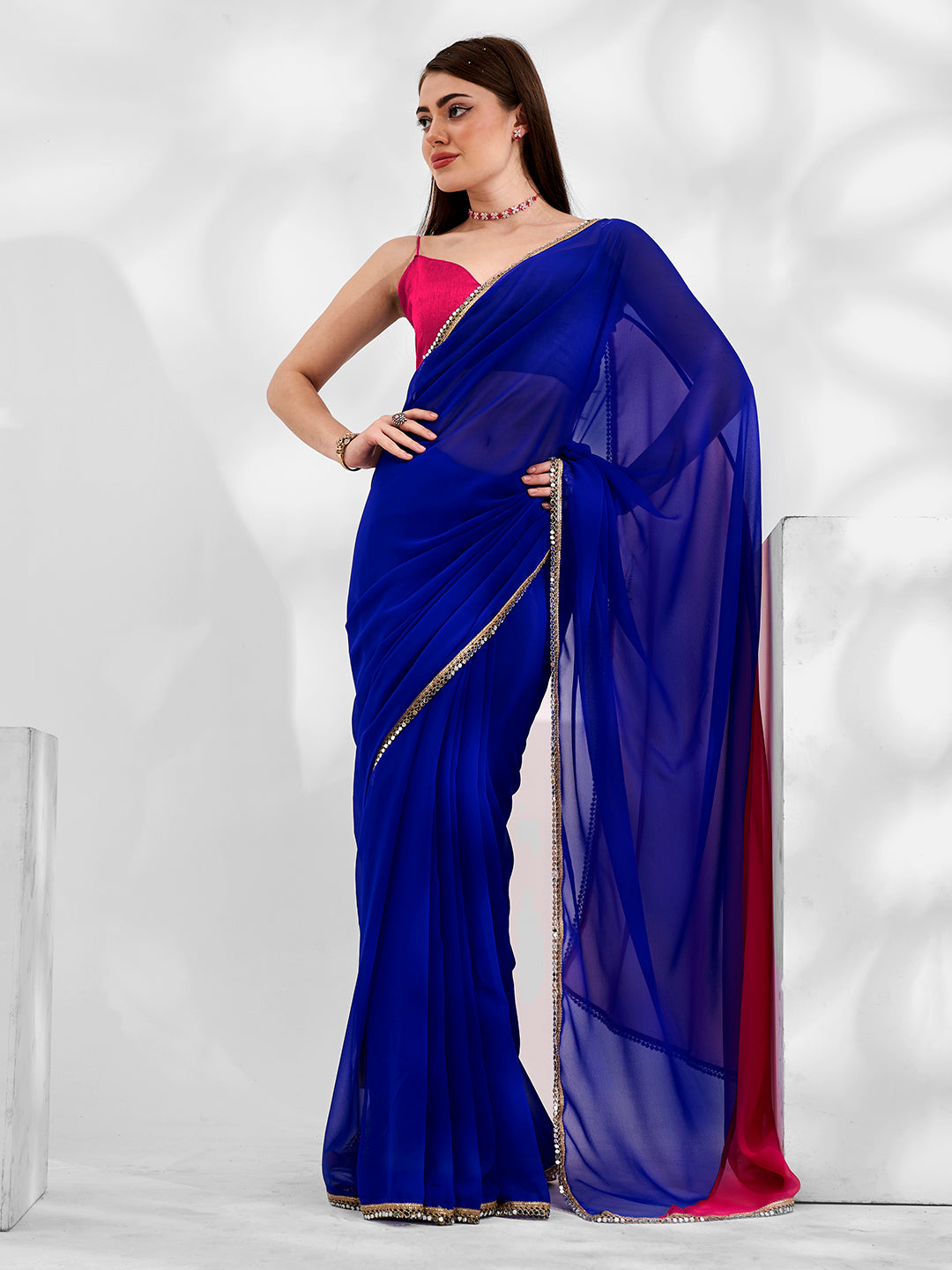 Designer Georgette Saree | Art-Silk Blouse | Wedding & Party Wear