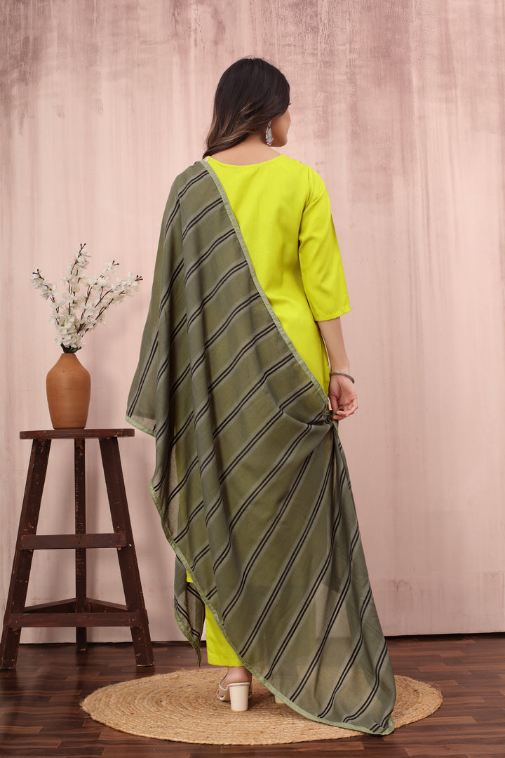 Attractive Green Readymade Cotton Slub Suit | Designer Embroidery Work