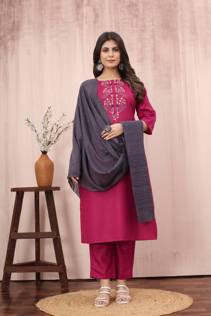 Cotton Slub Suit Set | Designer Embroidery Work with Dupatta