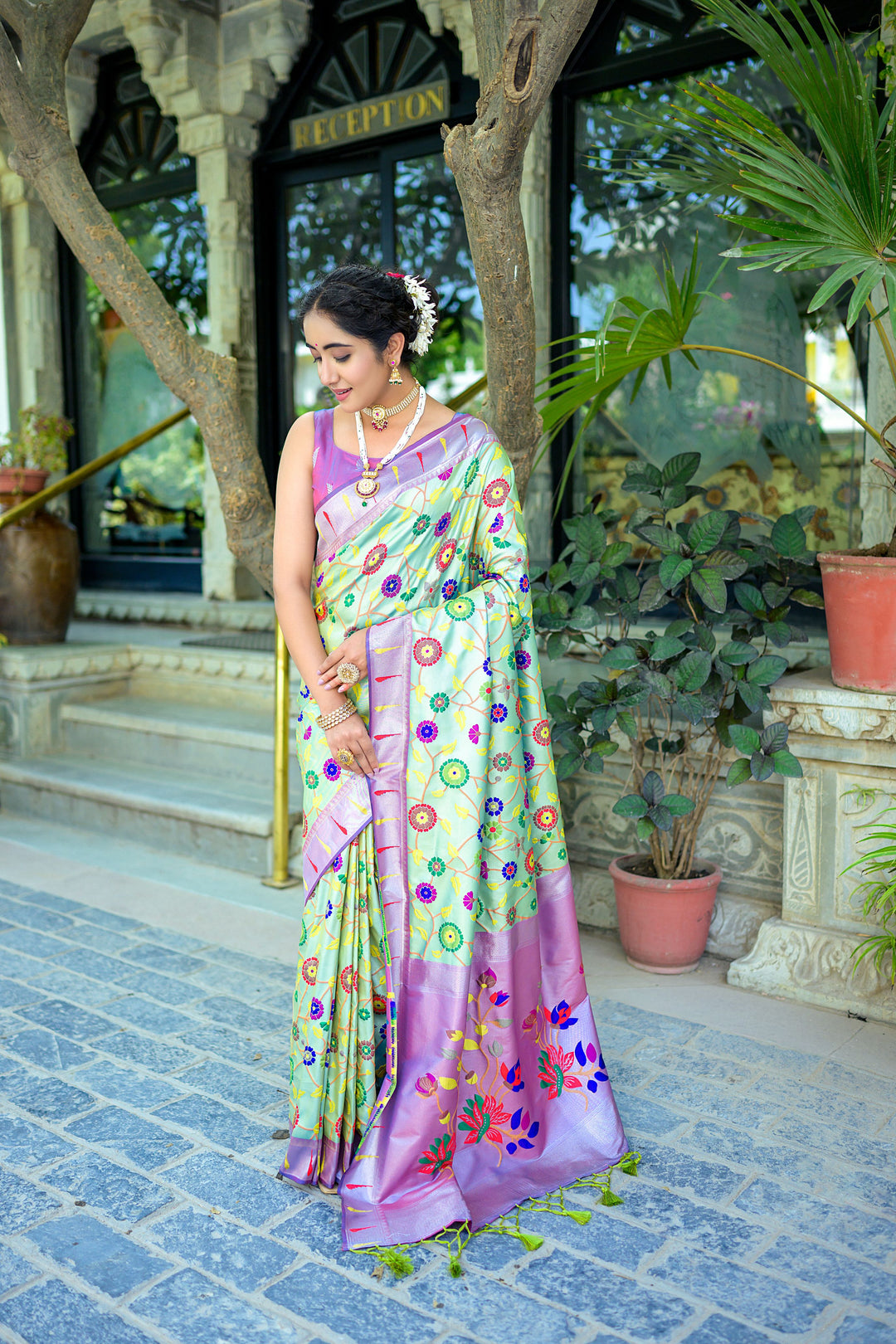 Banarasi Silk Party Wear Saree | Wevon Paithani Meenakari Jacquard Design