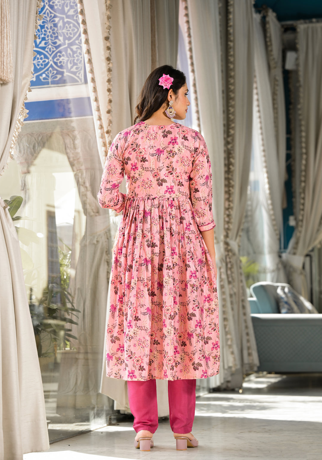 Attractive Designer Suit in Rubi Silk | Digital Printed with Hand Work