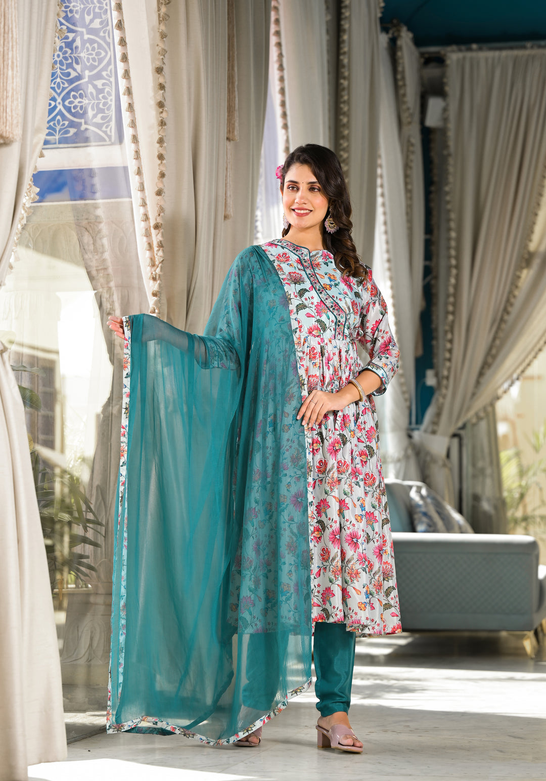 Designer Digital Printed Rubi Silk Top | Santoon Bottom & Sofia Nazmeen Dupatta