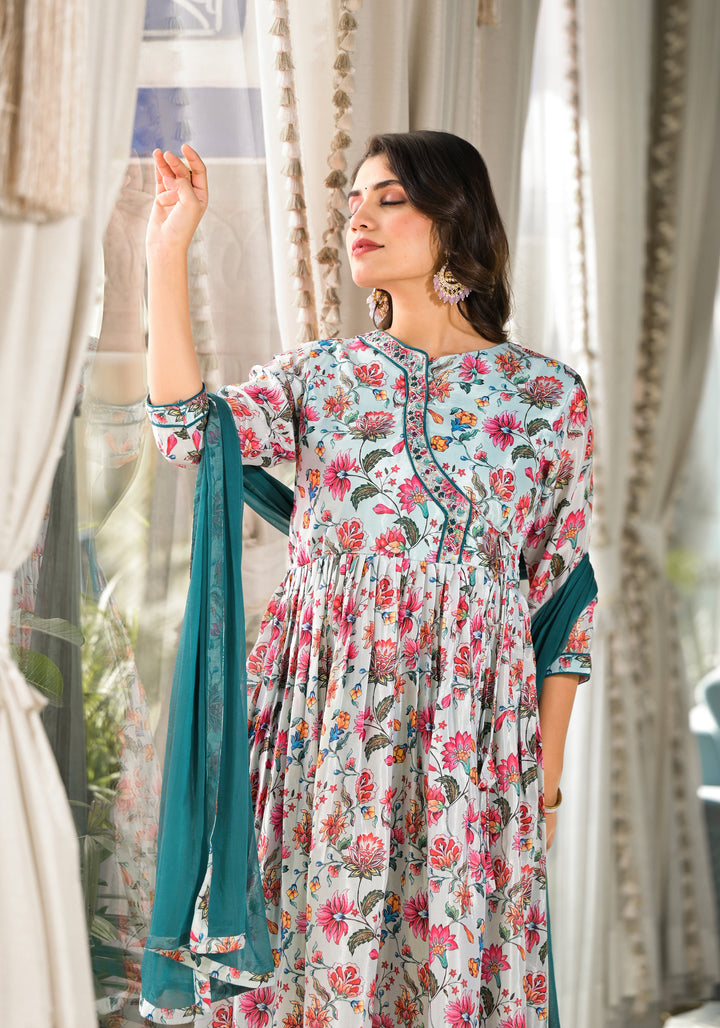 Designer Digital Printed Rubi Silk Top | Santoon Bottom & Sofia Nazmeen Dupatta