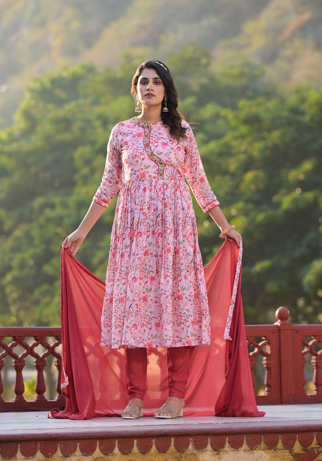 Designer Digital Printed Suit | Rubi Silk Top with Santoon Bottom