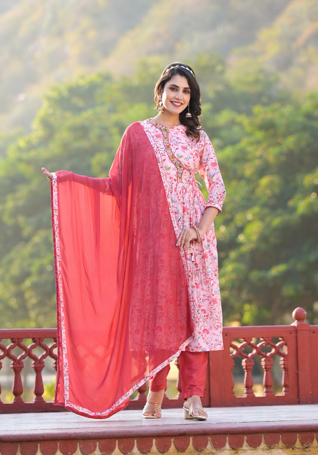 Designer Digital Printed Suit | Rubi Silk Top with Santoon Bottom