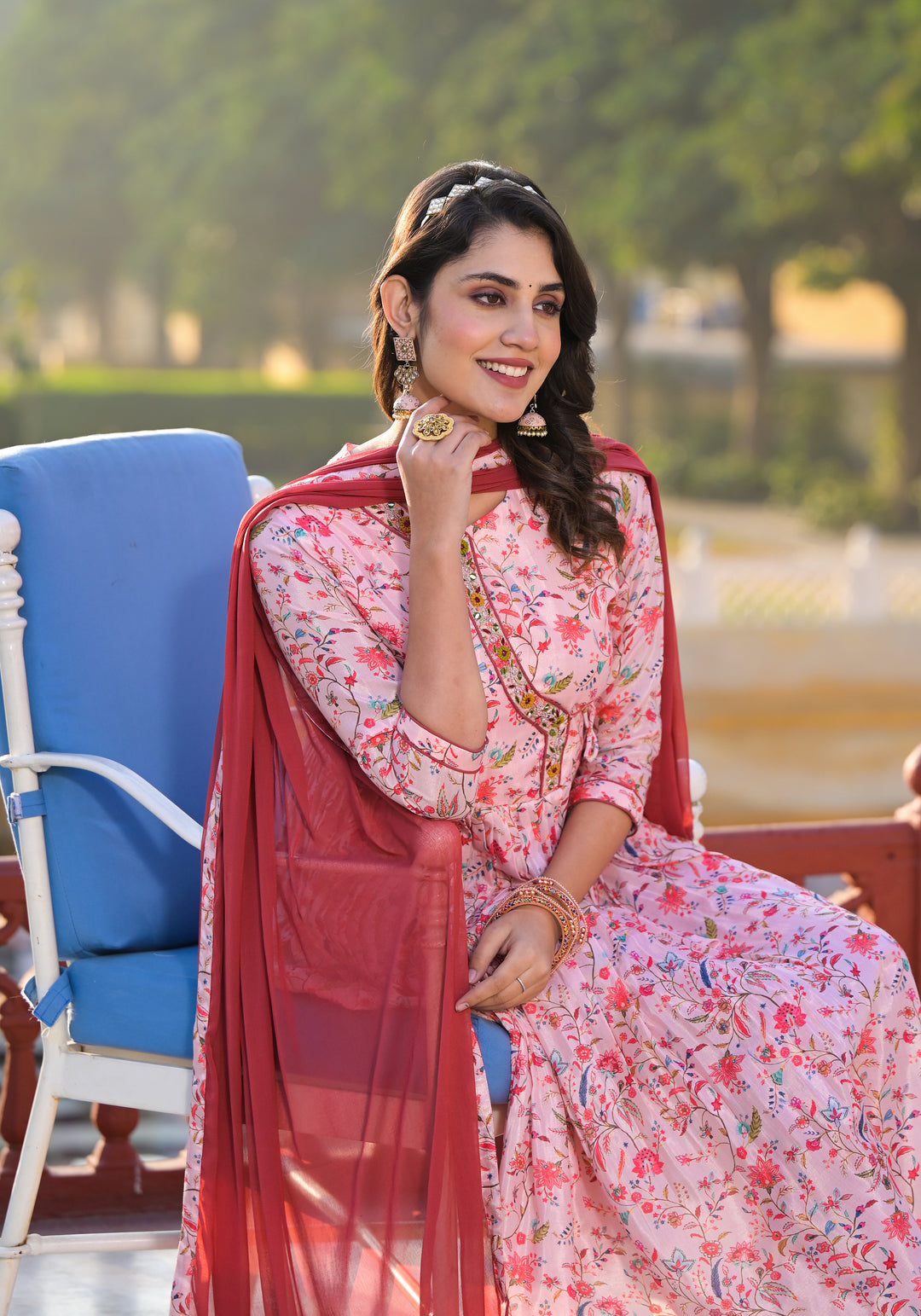 Designer Digital Printed Suit | Rubi Silk Top with Santoon Bottom