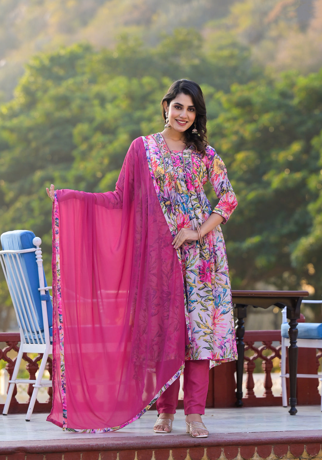 Designer Slim Georgette Suit | Digital Print & Hand Work with Santoon Bottom