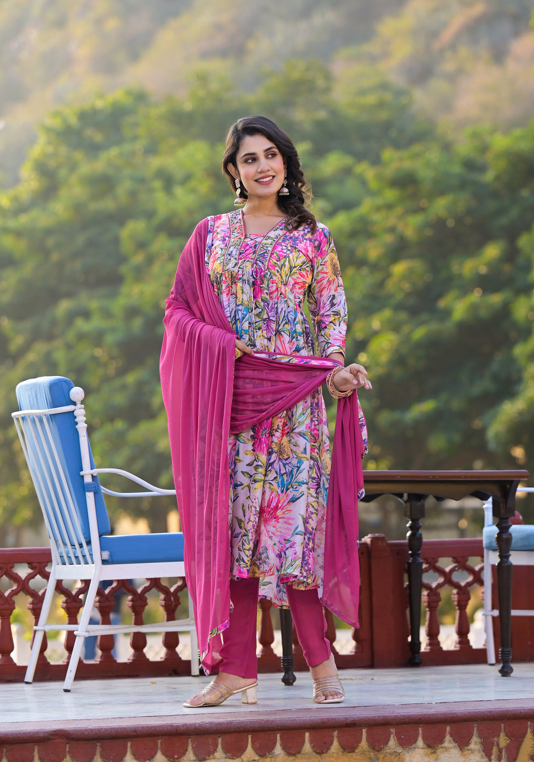 Designer Slim Georgette Suit | Digital Print & Hand Work with Santoon Bottom