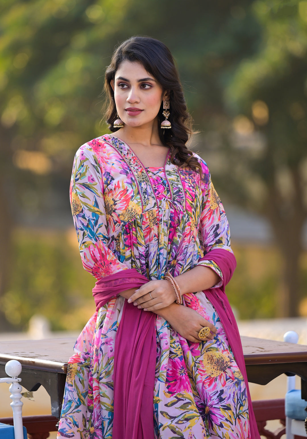 Designer Slim Georgette Suit | Digital Print & Hand Work with Santoon Bottom