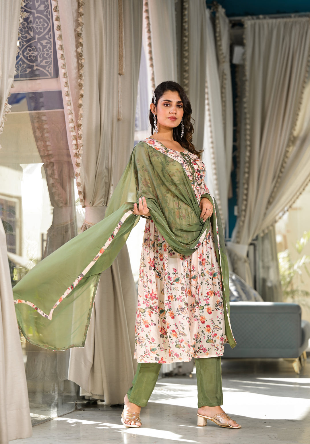 Sofia Nazmeen Mehendi Digital Printed Suit | Santoon Bottom & Dupatta