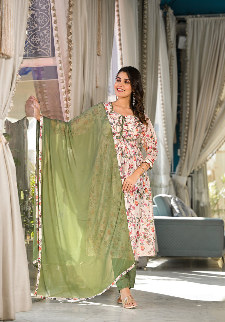 Sofia Nazmeen Mehendi Digital Printed Suit | Santoon Bottom & Dupatta