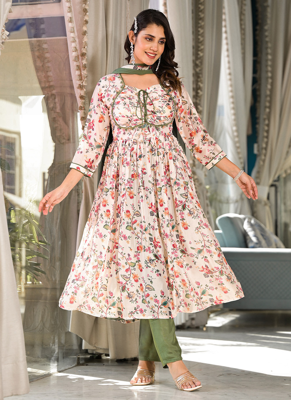 Sofia Nazmeen Mehendi Digital Printed Suit | Santoon Bottom & Dupatta