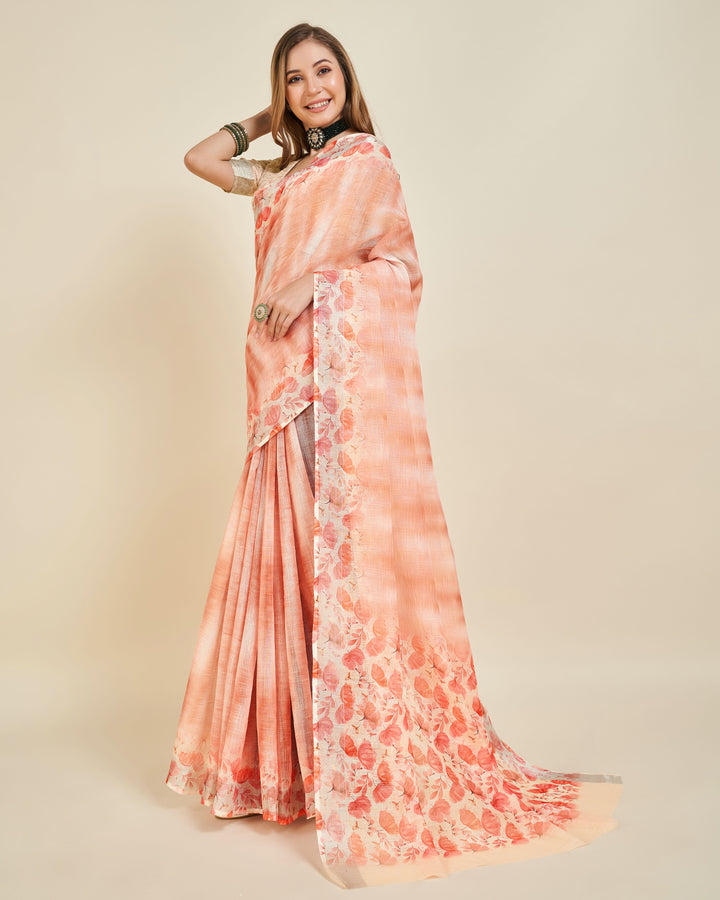 Designer Printed Linen Saree | Wevon Work | Perfect for Weddings & Events