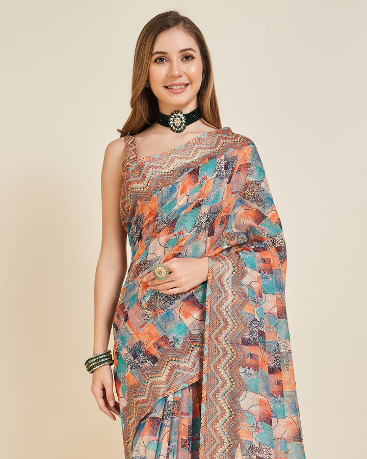 Designer Linen Saree | Elegant Wevon Print for Weddings & Festive Occasions