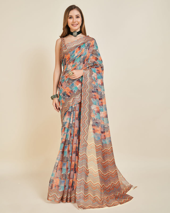 Designer Linen Saree | Elegant Wevon Print for Weddings & Festive Occasions