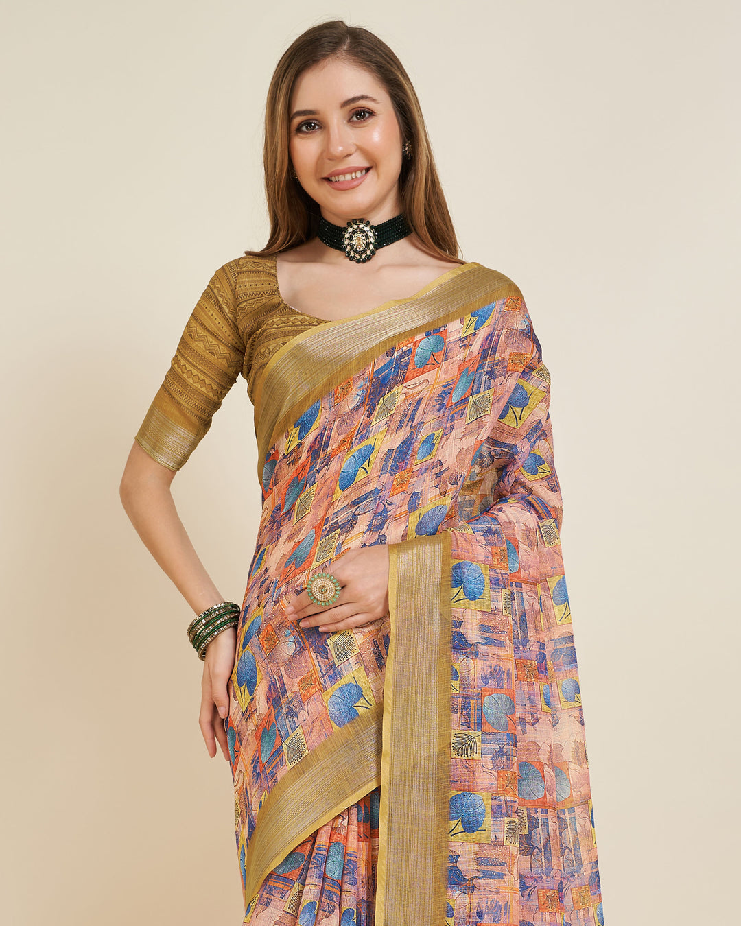 Designer Linen Saree with Wevon Work | Perfect for Weddings & Special Events