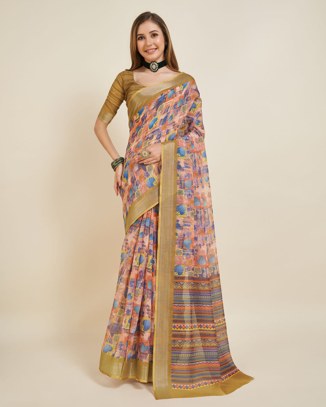 Designer Linen Saree with Wevon Work | Perfect for Weddings & Special Events