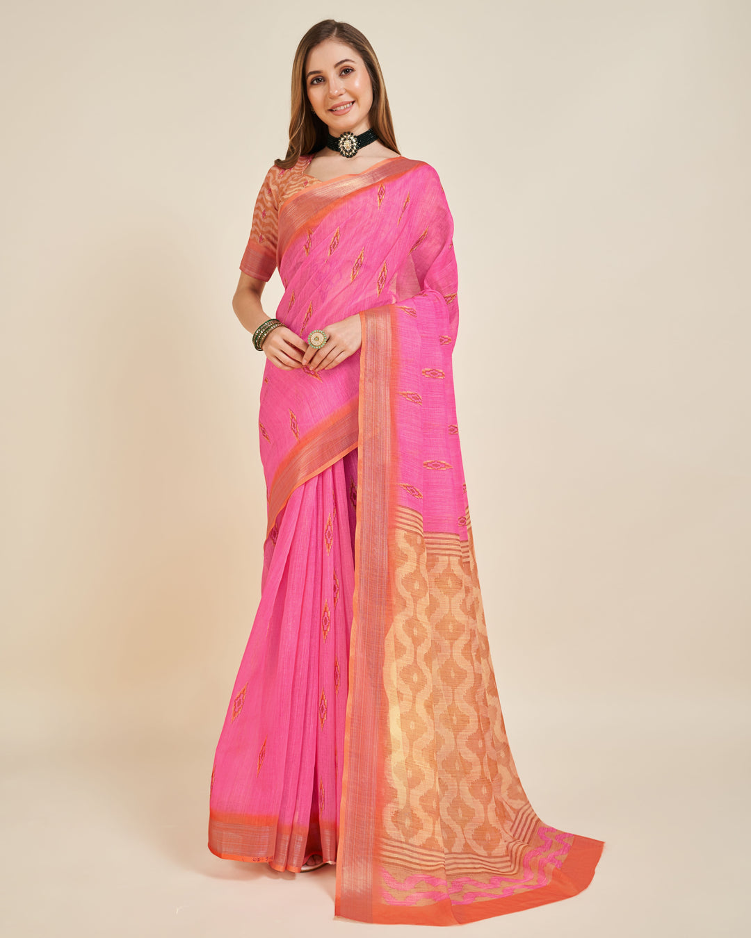 Designer Printed Linen Saree | Elegant Wedding & Festive Wear