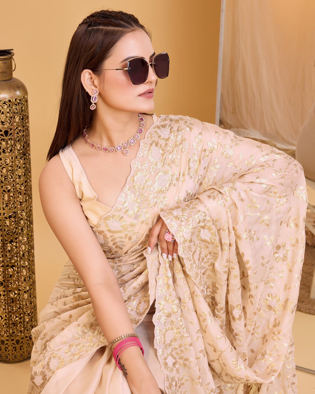 Designer Organza Saree with Sequins & Embroidery | Special Event Elegance