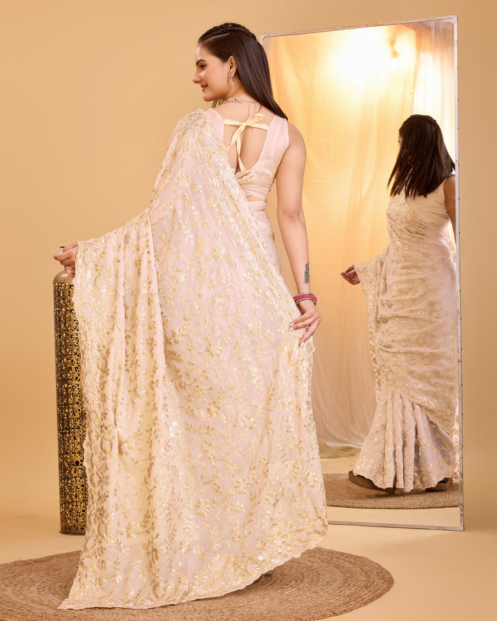 Designer Organza Saree with Sequins & Embroidery | Special Event Elegance