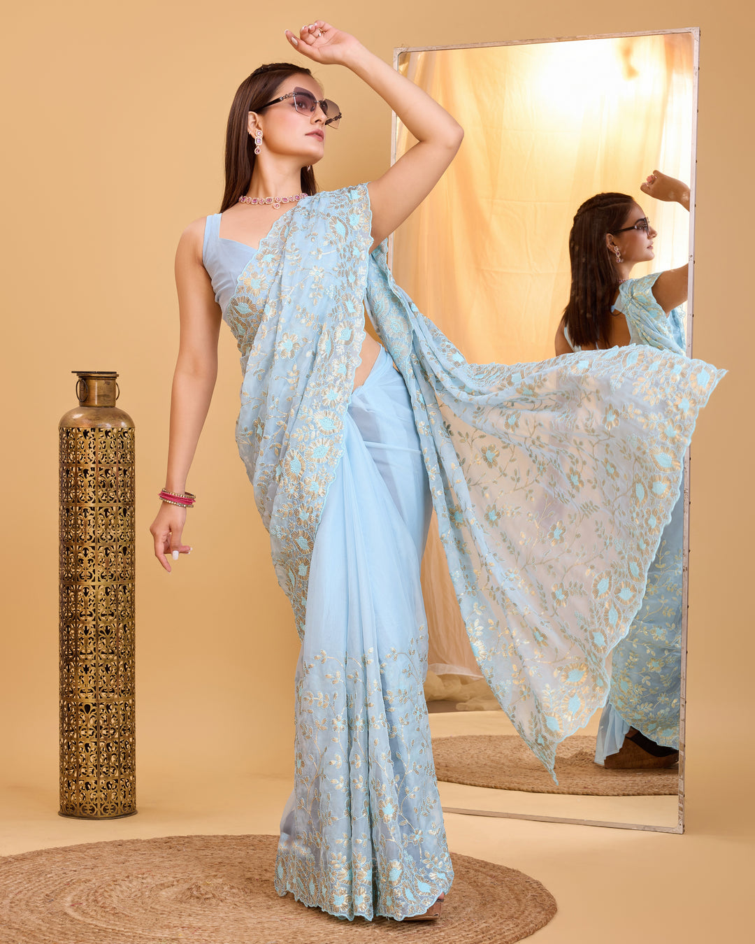 Designer Organza Saree with Sequins & Embroidery | Special Event Elegance