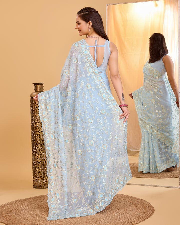 Designer Organza Saree with Sequins & Embroidery | Special Event Elegance