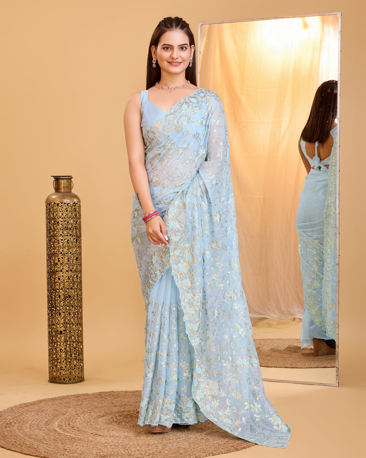 Designer Organza Saree with Sequins & Embroidery | Special Event Elegance