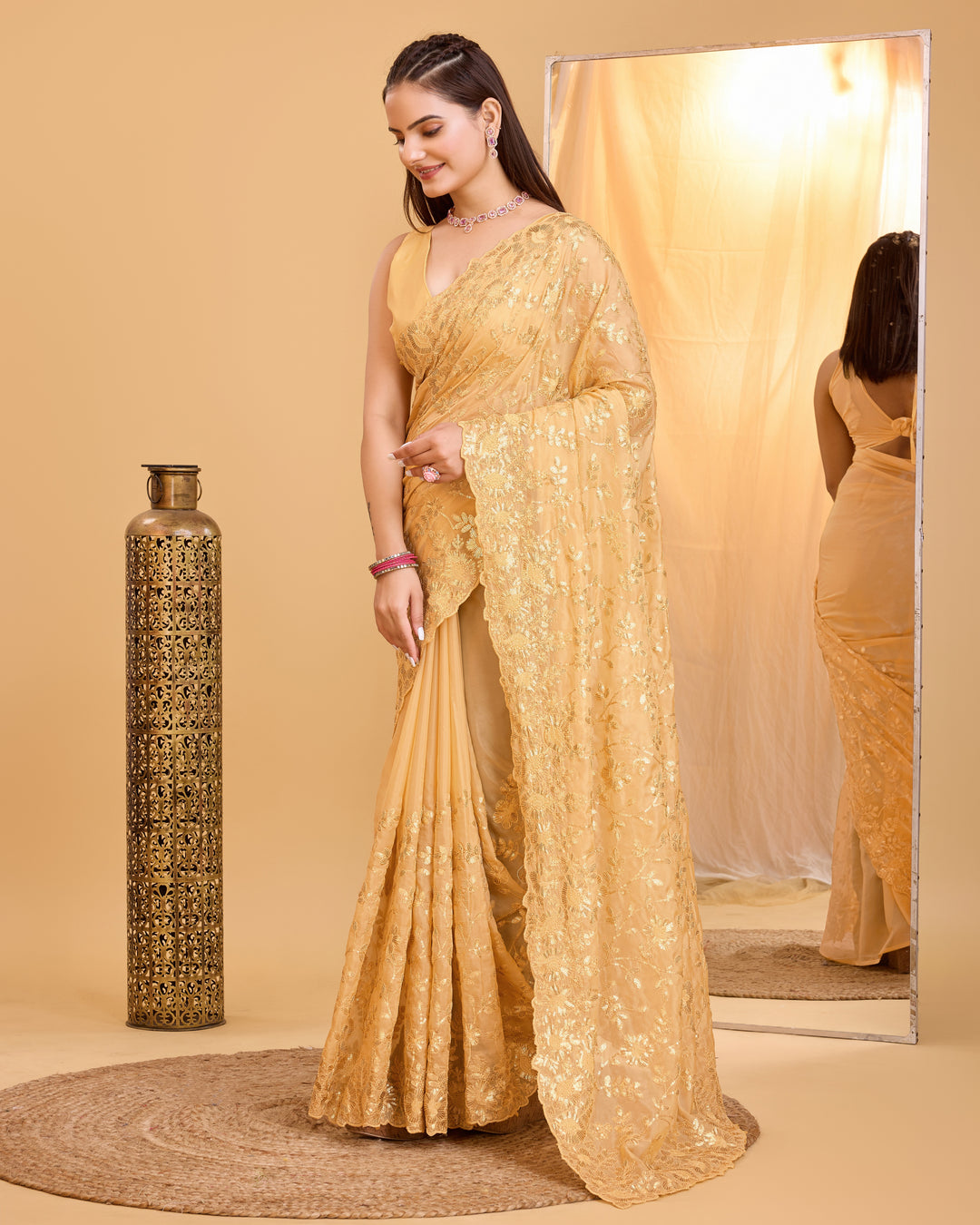 Designer Organza Saree with Sequins & Embroidery | Special Event Elegance