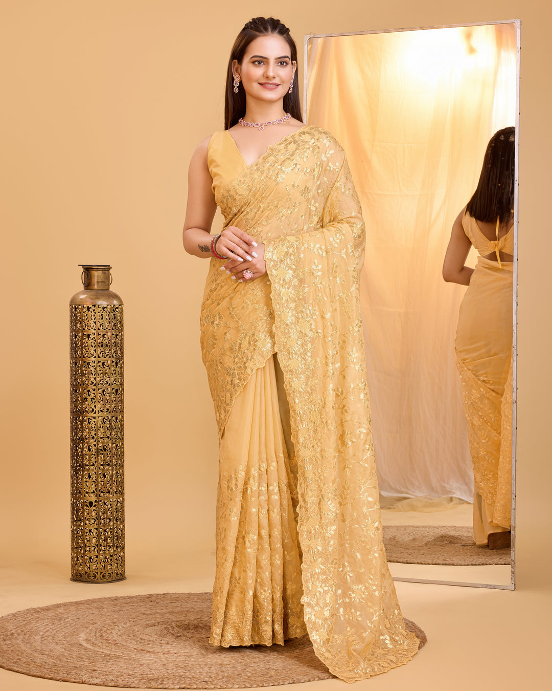 Designer Organza Saree with Sequins & Embroidery | Special Event Elegance