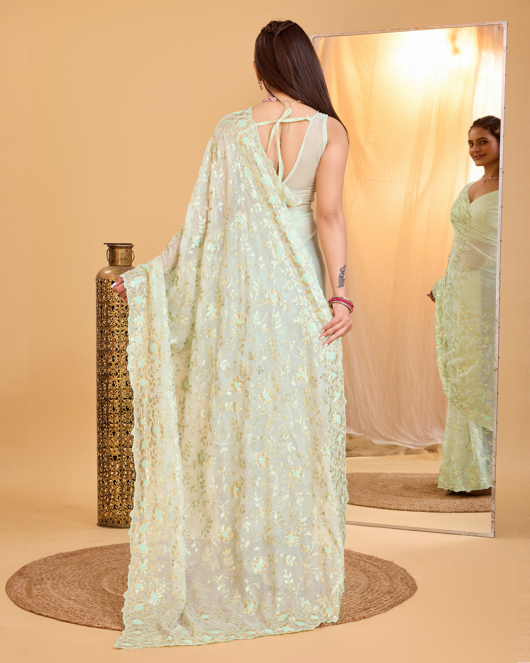 Designer Organza Saree with Sequins & Embroidery | Special Event Elegance