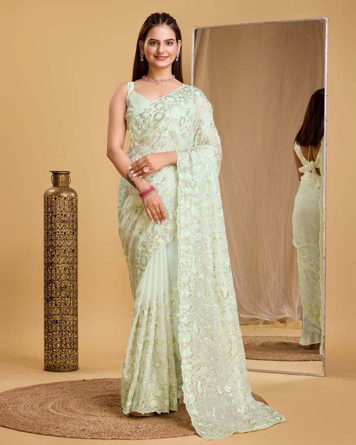 Designer Organza Saree with Sequins & Embroidery | Special Event Elegance