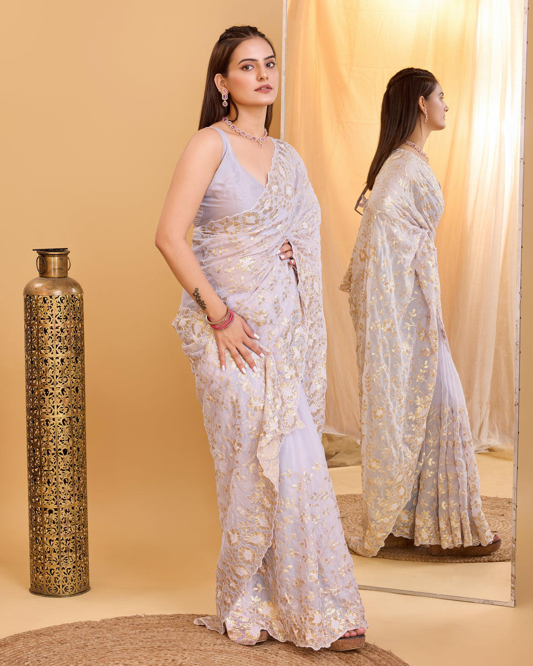 Designer Organza Saree with Sequins & Embroidery | Special Event Elegance